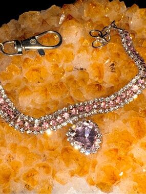 Pink Crystal Heart Tennis Bracelet Necklace Set - 2-Piece Women Jewelry